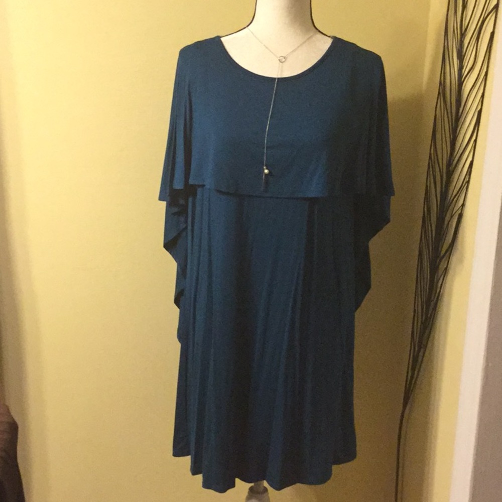 NWT! Teal cape dress, boutique, cape back